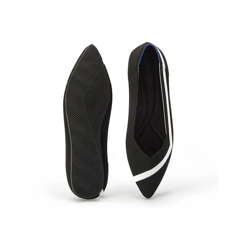 Comfortable Woven Striped Pointed Toe Flats - Black