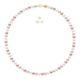 Set Being Composed of : Necklace of Real Cultured Freshwater Pearls Semi Round 6-7 mm with Spring Ring Clasp Ergonomic - Multicolor ( Lavender - Length Necklace 45 cm