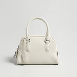 Mini Pebbled Leather Bowling Bag with Padlock Charm - Ivory