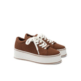 Dual Lace Platform Knit Sneakers - Coffee