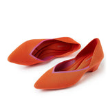 Minimalist Heart Heel Pointed Toe Knit Flats - Orange