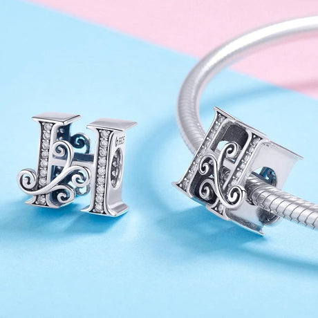 Solid 925 Sterling Silver Vintage Inspired Antique Alphabet Charm