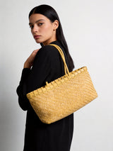 Handwoven Leather Market Basket Tote - Yellow