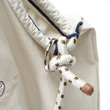 BAMEI Recycled Nylon Tote Bag with Floral Bunny Embroidery & Braided Rope Strap - Ivory