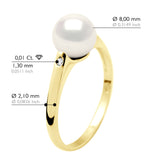 Ring Solitaire Diamonds 0,02 Cts - Natural White - Real Cultured Freshwater PEARL - Quality AA