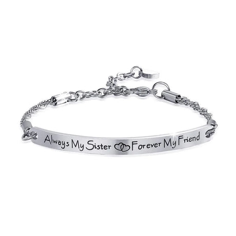 Bullion Gold Sisters Forever Inscriptions White Gold Bar Bracelet