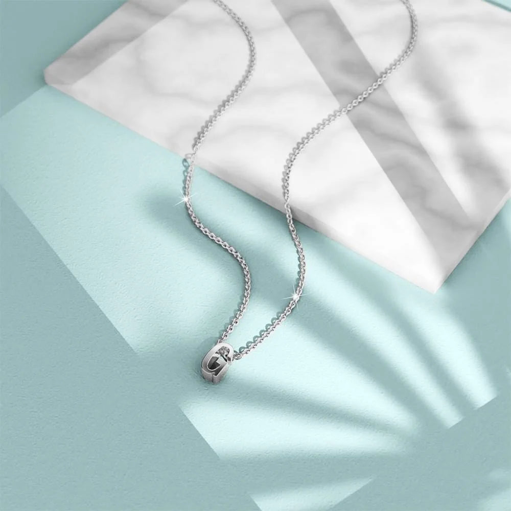 Bullion Gold Initials Brick Alphabet Letter Necklace White Gold Layered Steel Jewellery