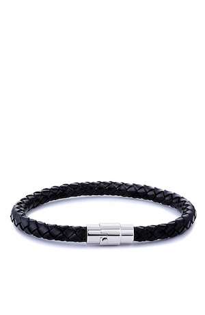 Stephen Oliver Silver Plated & Black Leather Woven Bracelet