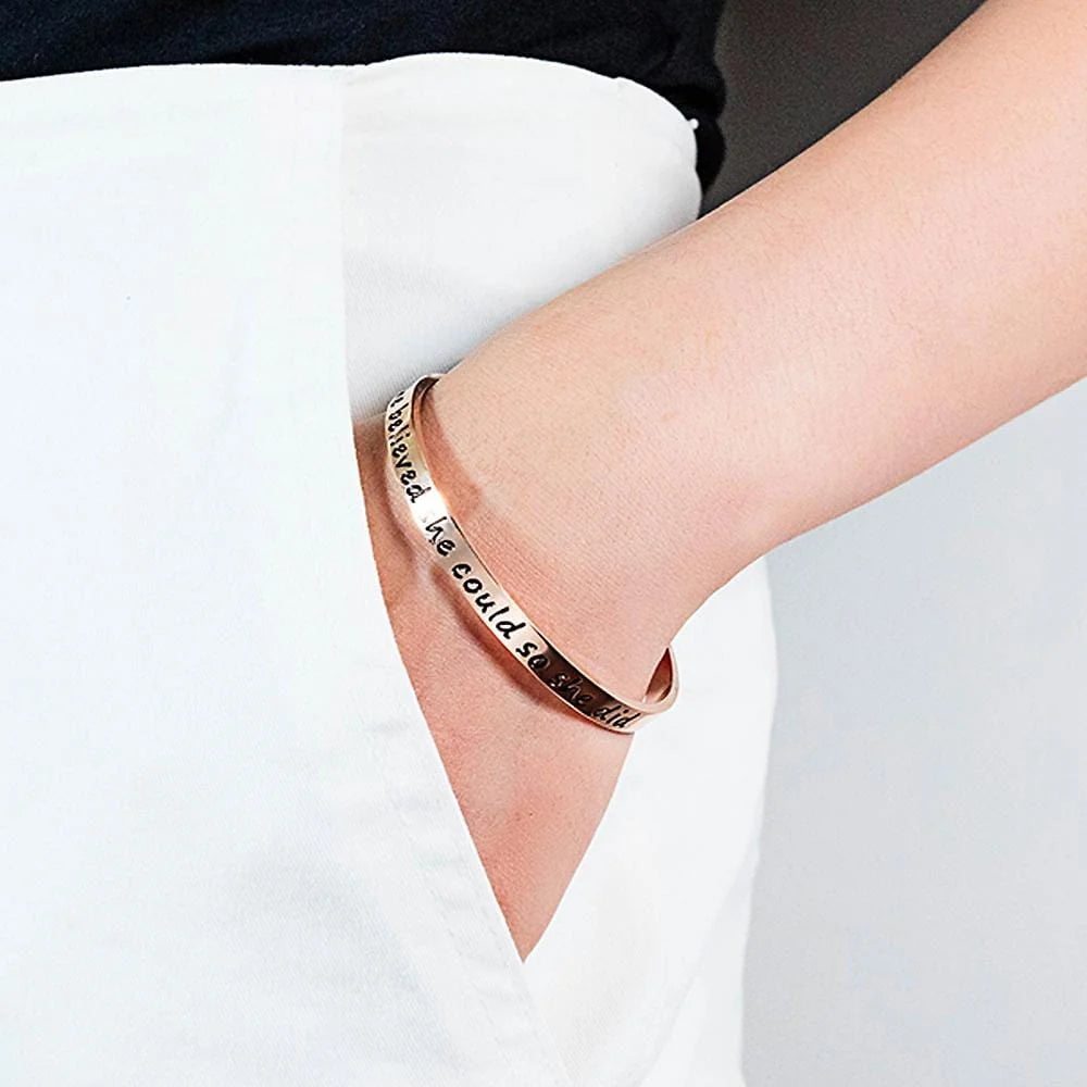 Boxed Double Inspiring Heart Love Charm Rose Gold Cuff and Toggle Bangle Set