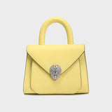 Avant Garde Silver Chain Strap Leather Top Handle Bag - Yellow
