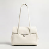Pebbled Leather Turn-Lock Shoulder Tote Bag - Ivory