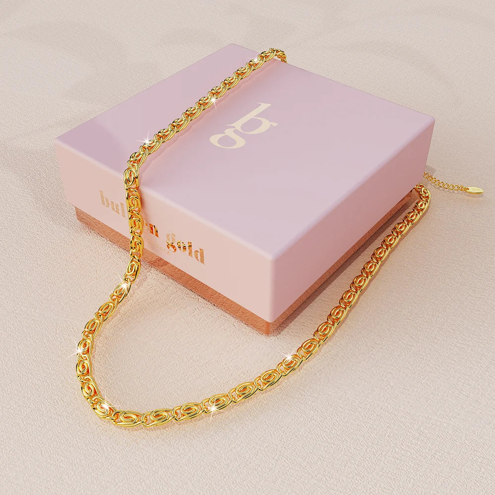 Boxed Bianca Fancy Clip Link Chain Gold Choker Necklace and Bracelet Set