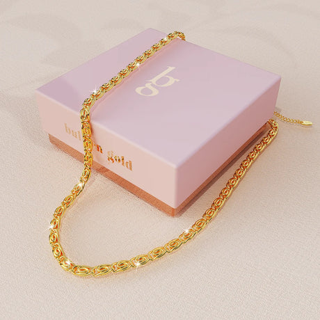 Boxed Bianca Fancy Clip Link Chain Gold Choker Necklace and Bracelet Set