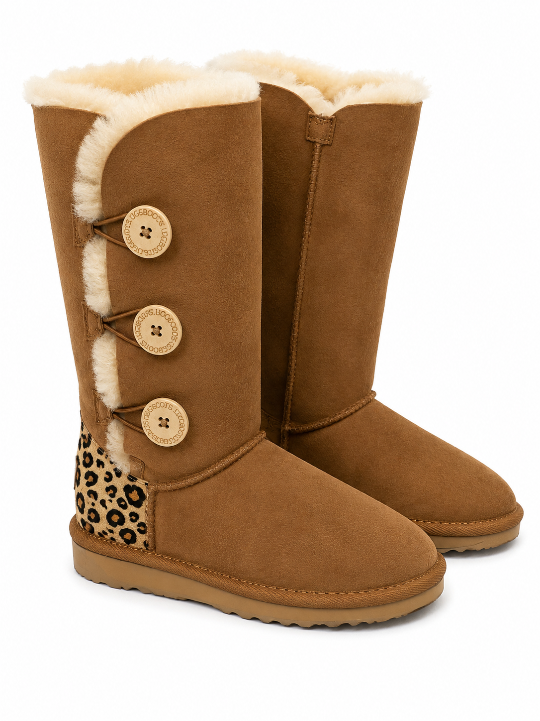 Australian Leather Ugg Leopard 3Button Long - Chestnut - AU5