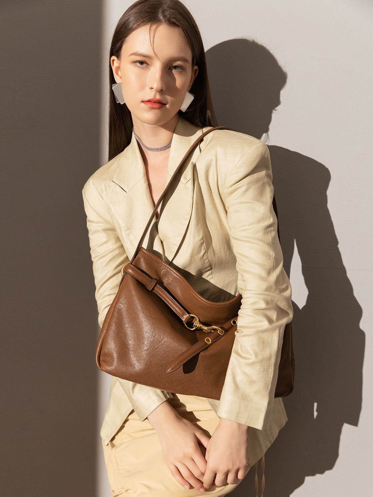 Harper Slouchy Leather Hobo Bag - Brown
