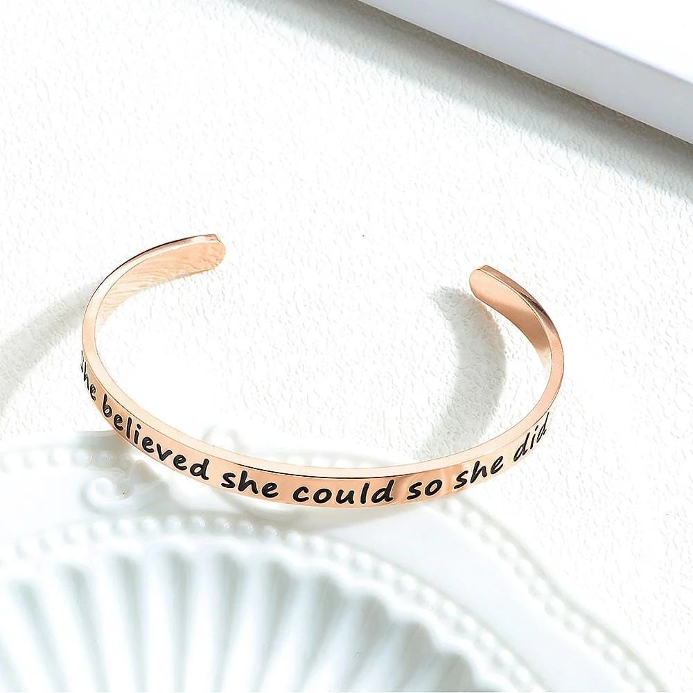 Boxed Double Inspiring Heart Love Charm Rose Gold Cuff and Toggle Bangle Set