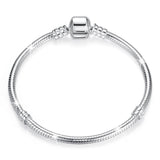 Solid 925 Sterling Silver Pandora Inspired Barrel Clasp Snake Chain Bracelet
