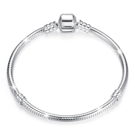 Solid 925 Sterling Silver Pandora Inspired Barrel Clasp Snake Chain Bracelet