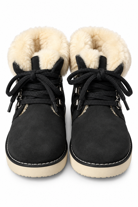 Australian Leather Ugg Lace Up Ankle Sheepskin Boot - Black - AU5