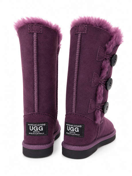 Australian Leather Ugg Kids 3Button Long - Purple - AU6