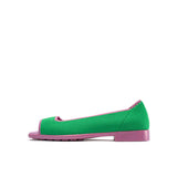 Colorblock Peep Toe Knit Flats - Green