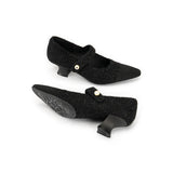 Vintage Pearl Strap Mary Jane Heels - Black