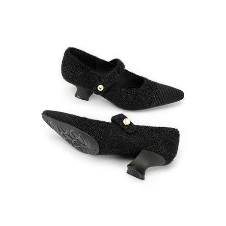 Vintage Pearl Strap Mary Jane Heels - Black