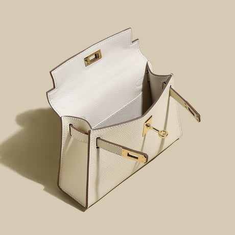 Classic Structured Leather Top-Handle Bag - Ivory