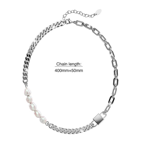 Bullion Gold Paperclip Cuban Chain Link Pearl Necklace in White Gold