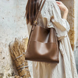 Nalandu Minimal Soft Leather Commuter Tote Bag - Coffee