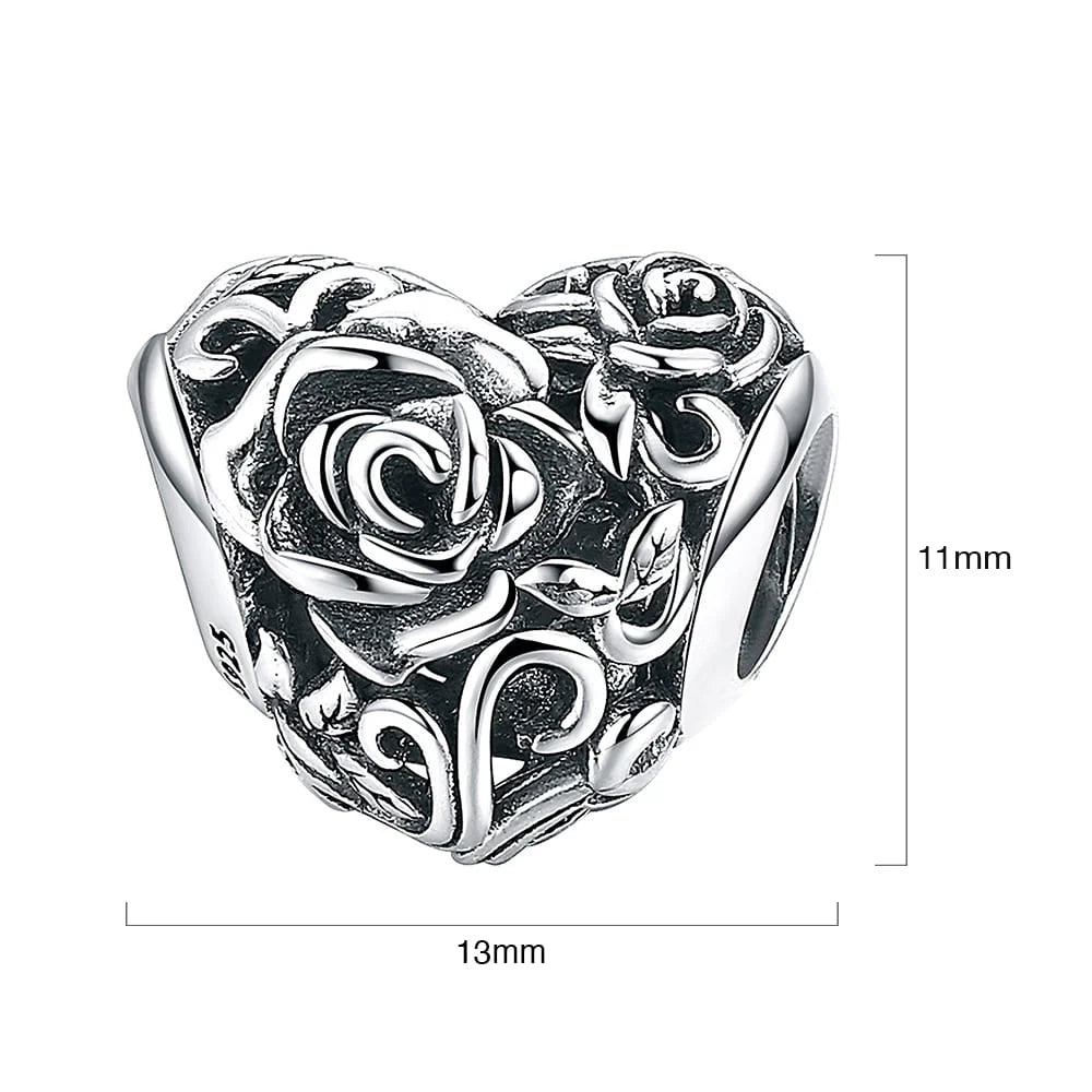 Solid 925 Sterling Silver Rosie Heart Charm
