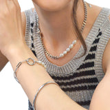 Bullion Gold Paperclip Cuban Chain Link Pearl Necklace in White Gold