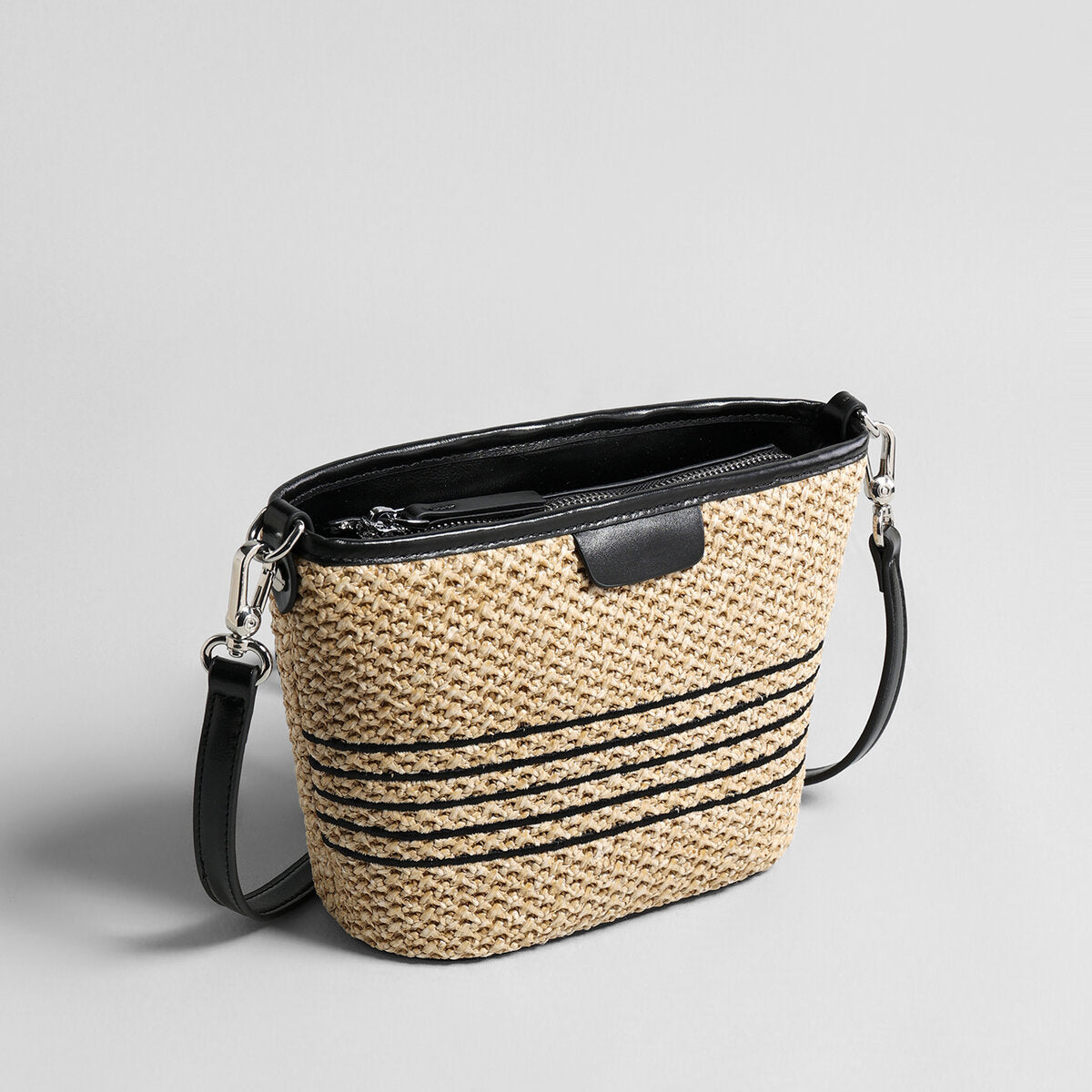 Striped Woven Straw Crossbody Bag - Natural