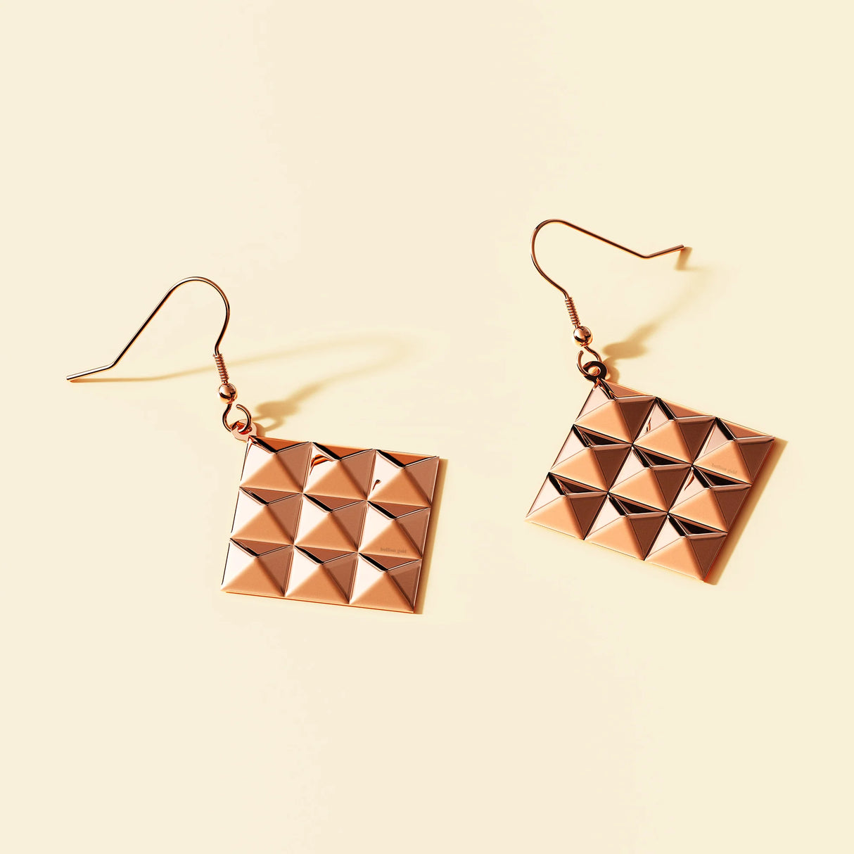 Bullion Gold Fascination Geometric Diamond Shape Metallic  Earrings Rose Gold