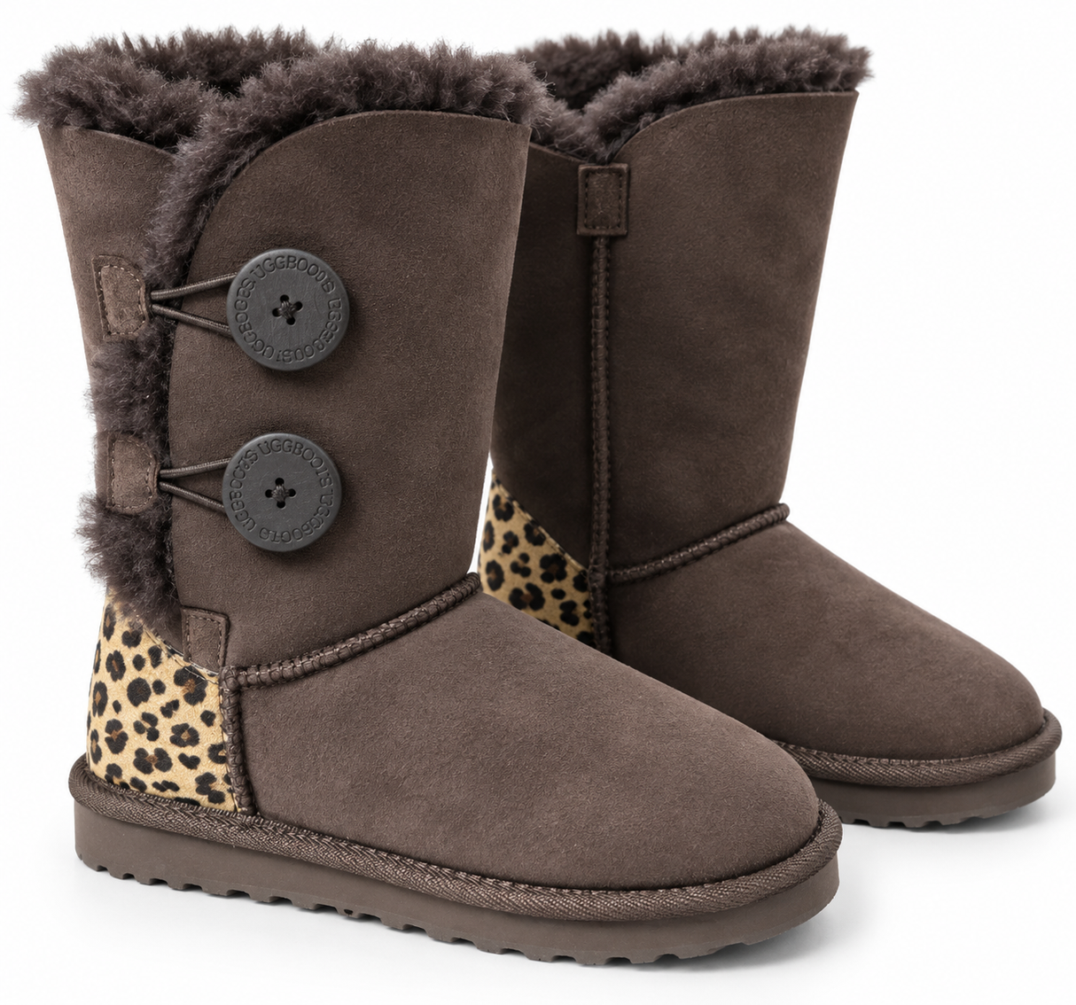 Australian Leather Ugg Classic Short 2Button Leopard - Chocolate - AU4