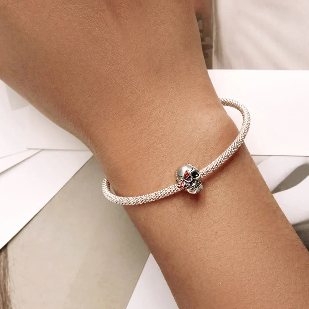 Solid 925 Signature Silver Funky Skull Charm