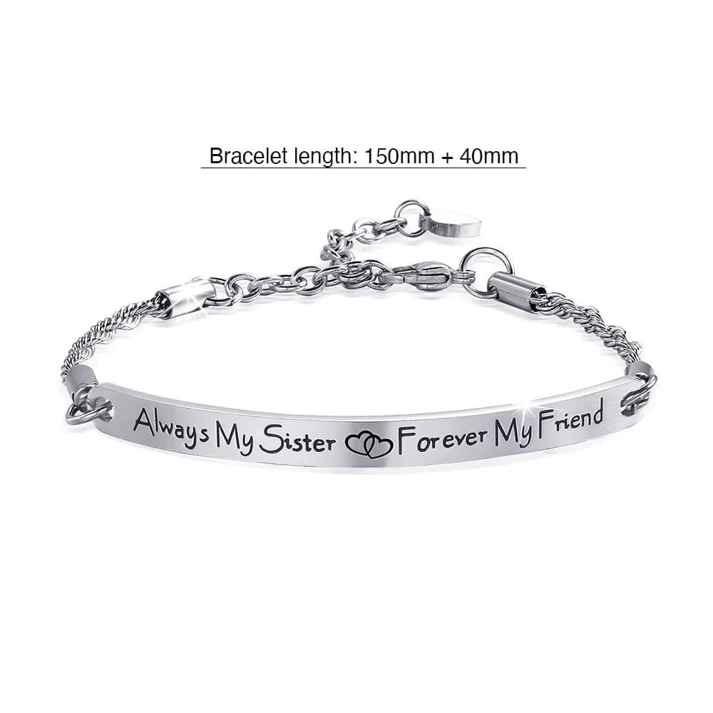 Bullion Gold Sisters Forever Inscriptions White Gold Bar Bracelet