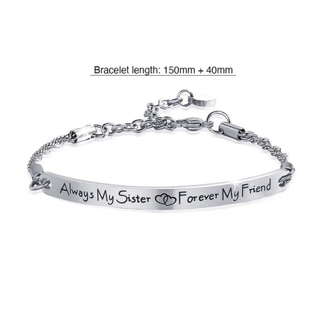 Bullion Gold Sisters Forever Inscriptions White Gold Bar Bracelet