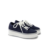Dual Lace Platform Knit Sneakers - Navy