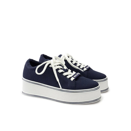 Dual Lace Platform Knit Sneakers - Navy