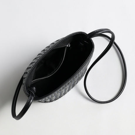 Hand-Woven Lambskin Bucket Bag - Black
