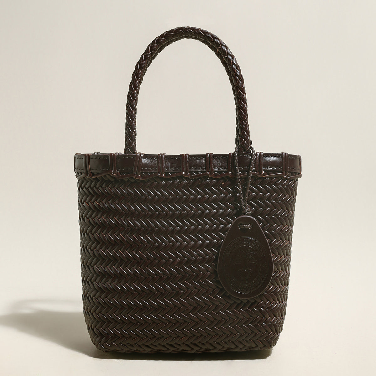 Siena Handwoven Calf Leather Basket Tote - Chocolate