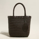 Siena Handwoven Calf Leather Basket Tote - Chocolate