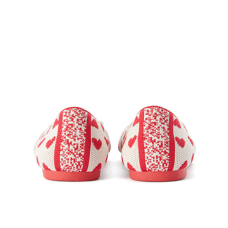 Heart Print Pointed Toe Comfortable Flats - Red