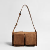 Vintage Suede Multi-Pocket Messenger Bag – Wide Strap Crossbody Bag