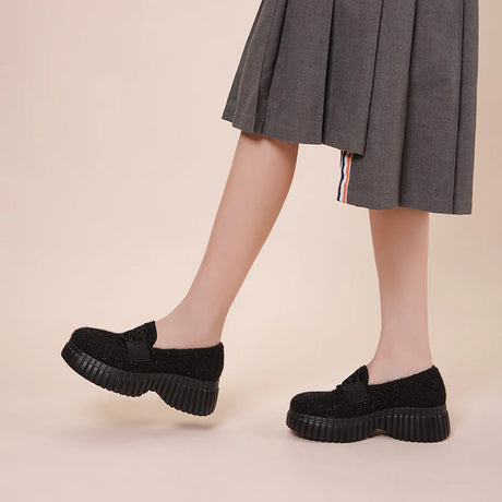 Paris Tweed Platform Loafers - Black