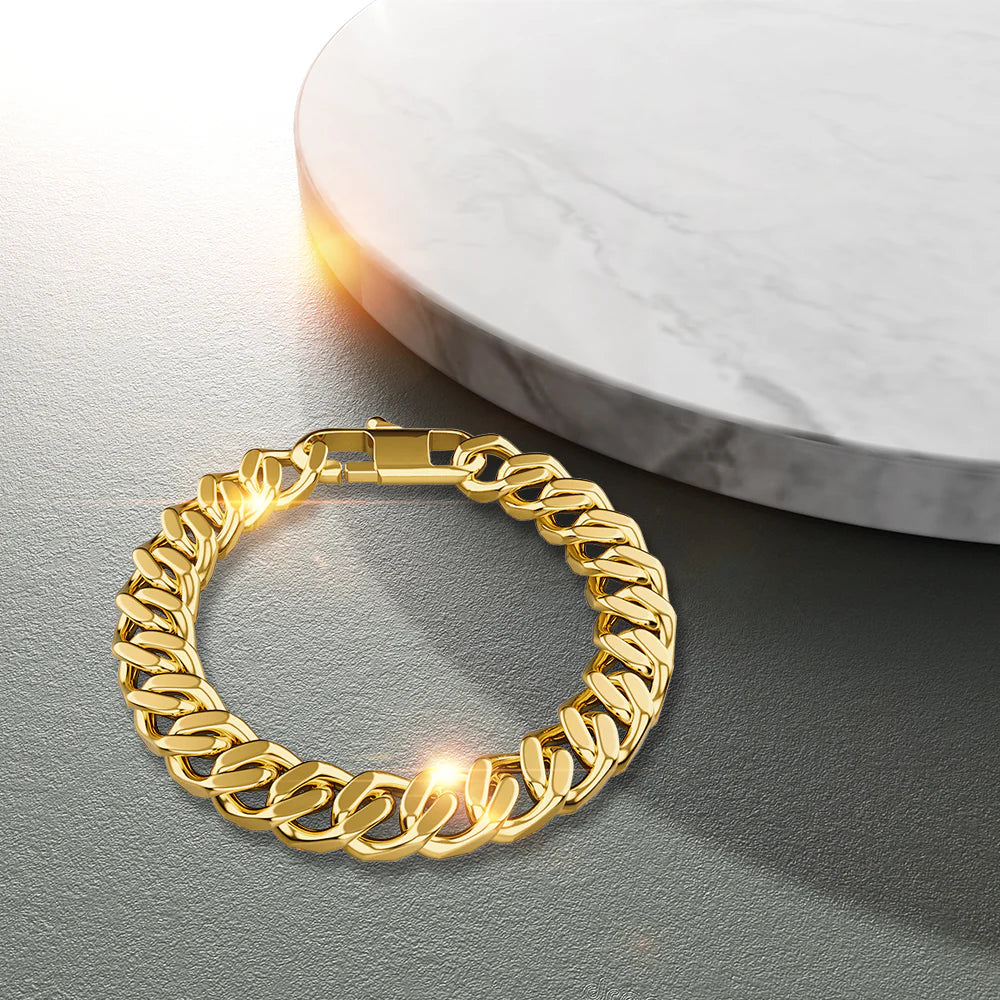 Bullion Gold Muse Cuban Gold Layered Stainless Steel Chain Bracelet