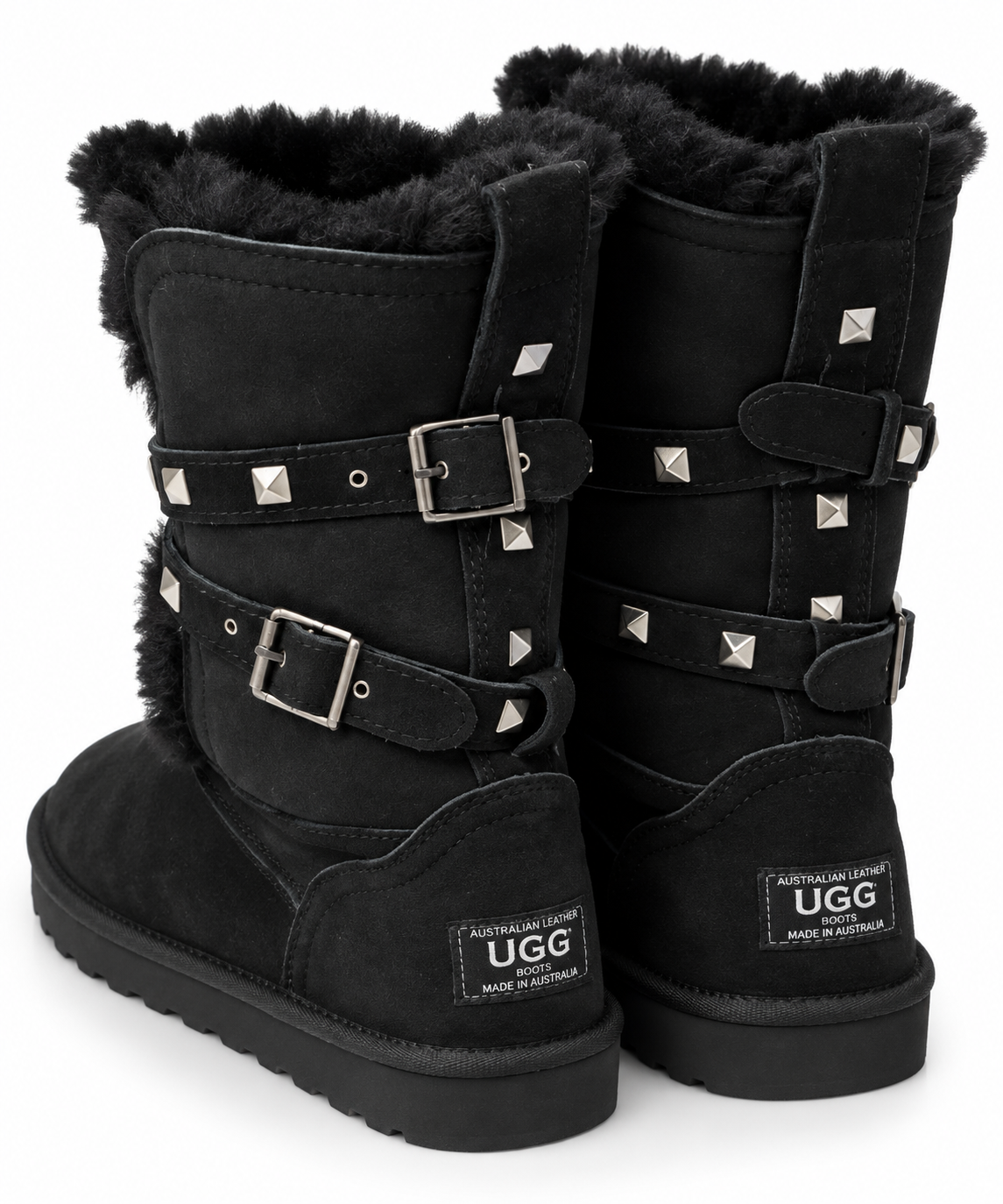 Australian Leather Ugg 2Studded Short Buckle - Black - AU4