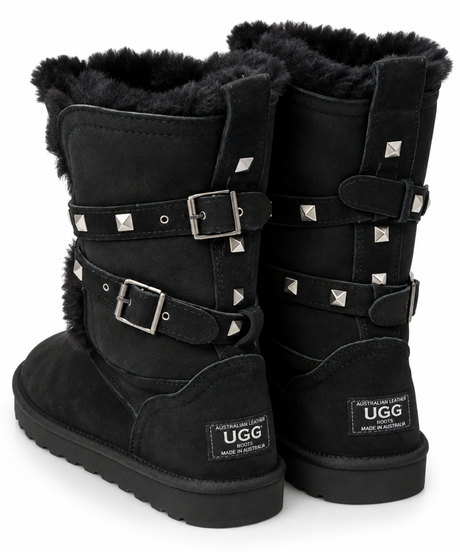 Australian Leather Ugg 2Studded Short Buckle - Black - AU4