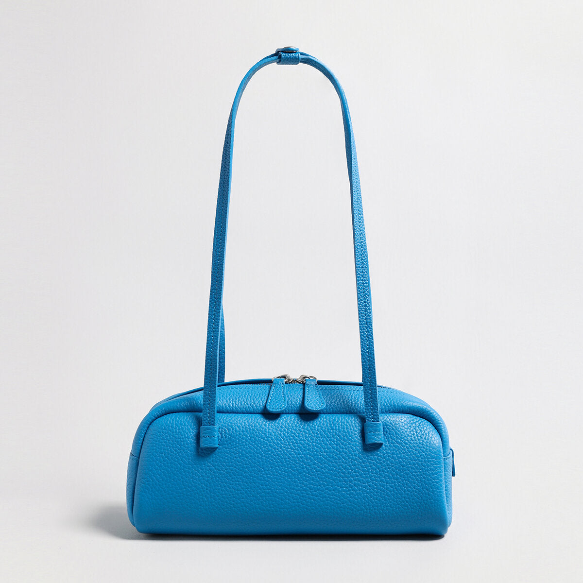 Structured Pebbled Leather Pillow Bag - Blue